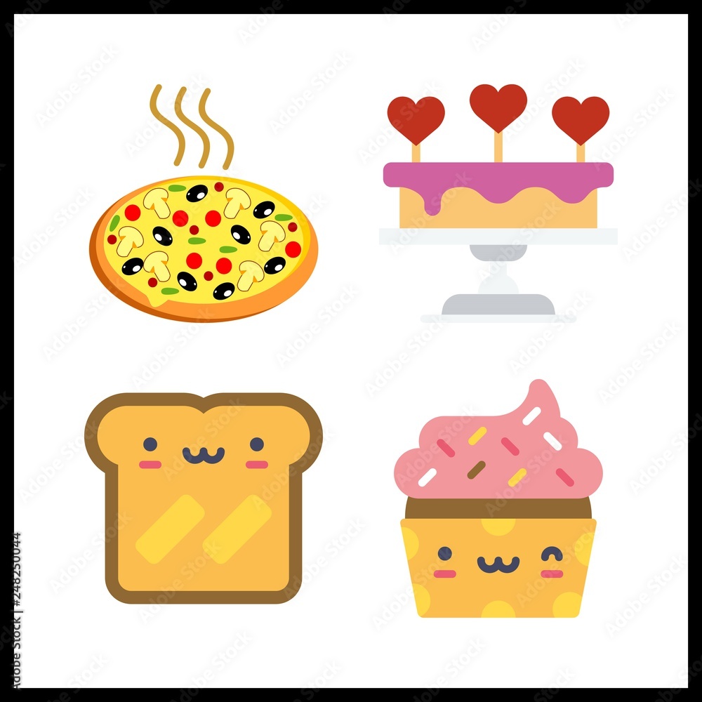4 baked icon. Vector illustration baked set. cupcake and wedding cake icons for baked works