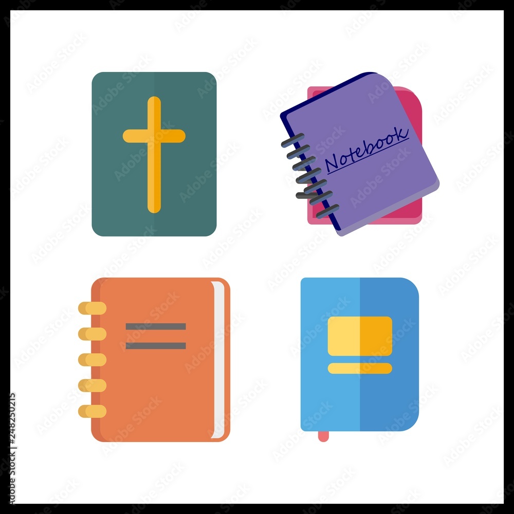 4 cover icon. Vector illustration cover set. notebooks and bible icons for cover works