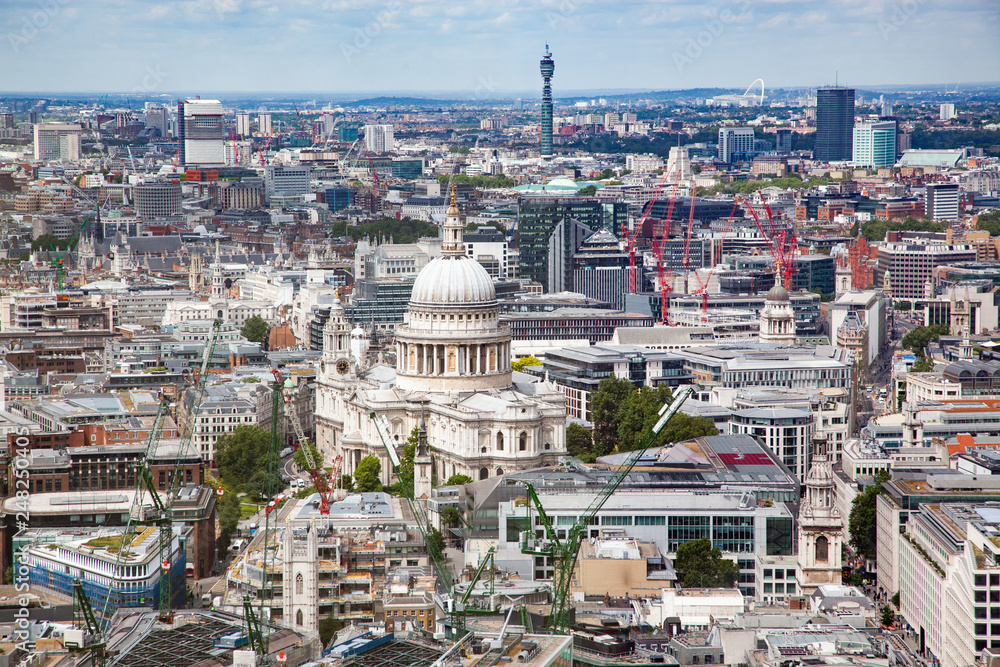 aerial view of London with Saint Paul's cathedral