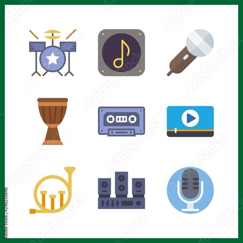 9 music icon. Vector illustration music set. microphone and drum icons for music works