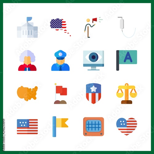 16 government icon. Vector illustration government set. policeman and united states icons for government works