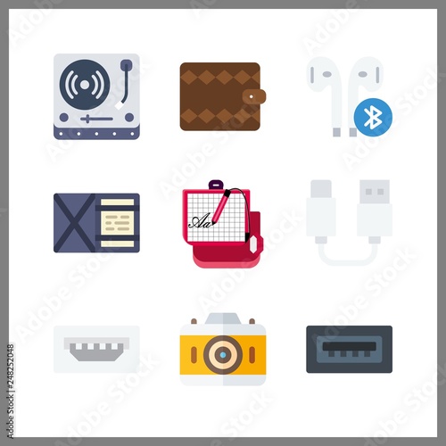 9 electronic icon. Vector illustration electronic set. turntable and wallet icons for electronic works