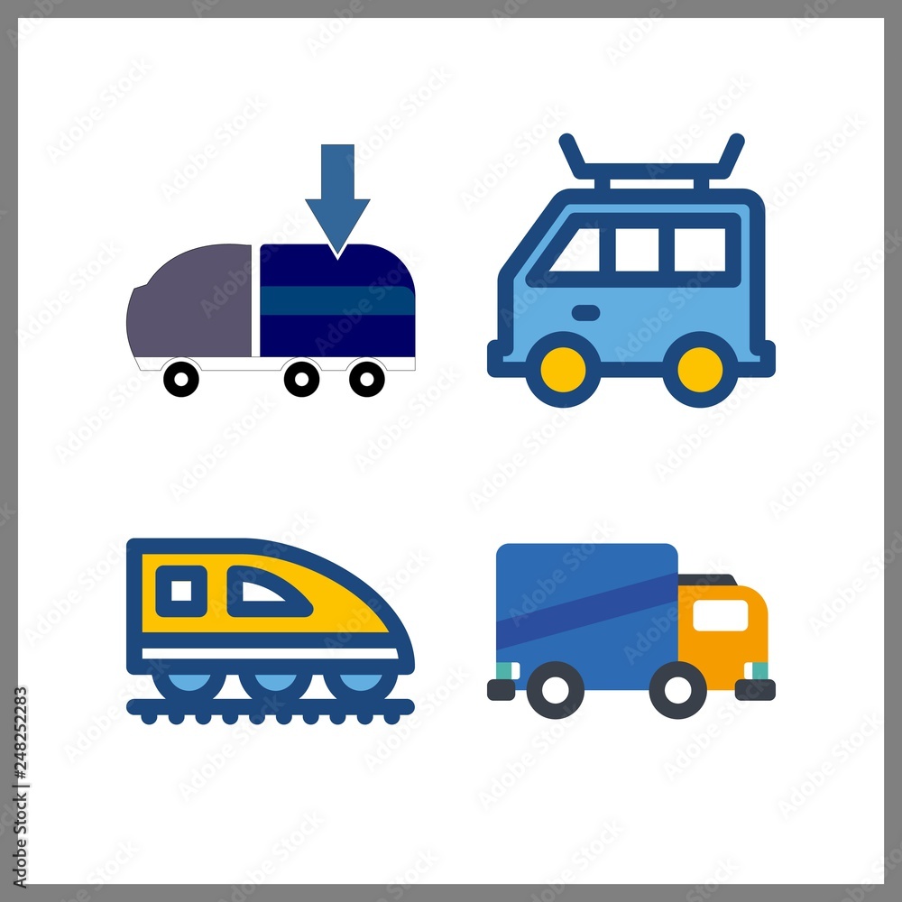4 delivery icon. Vector illustration delivery set. van and delivery truck icons for delivery works 4 delivery icon. Vector illustration delivery set. van and delivery truck icons for delivery works