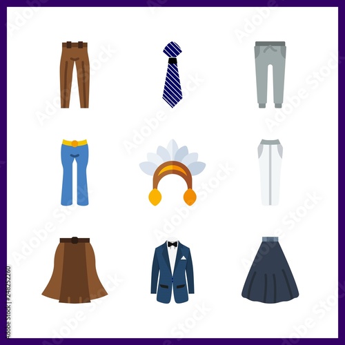 9 dress icon. Vector illustration dress set. tie and blue costume icons for dress works