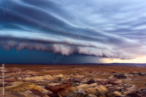 Thunderstorm with dramatic shelf cloud photo