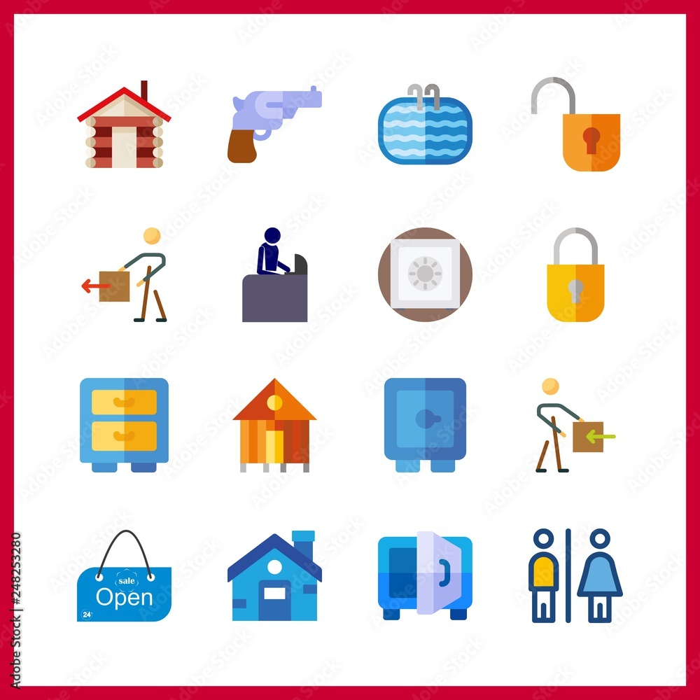 16 door icon. Vector illustration door set. revolver and safebox icons for door works 16 door icon. Vector illustration door set. revolver and safebox icons for door works