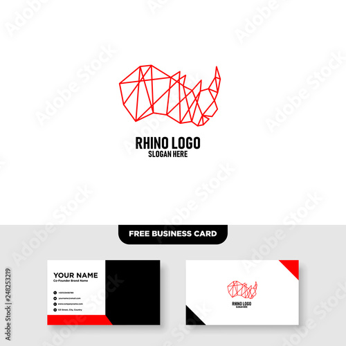 Rhino Logo Vector Template, Free Business Card Mockup