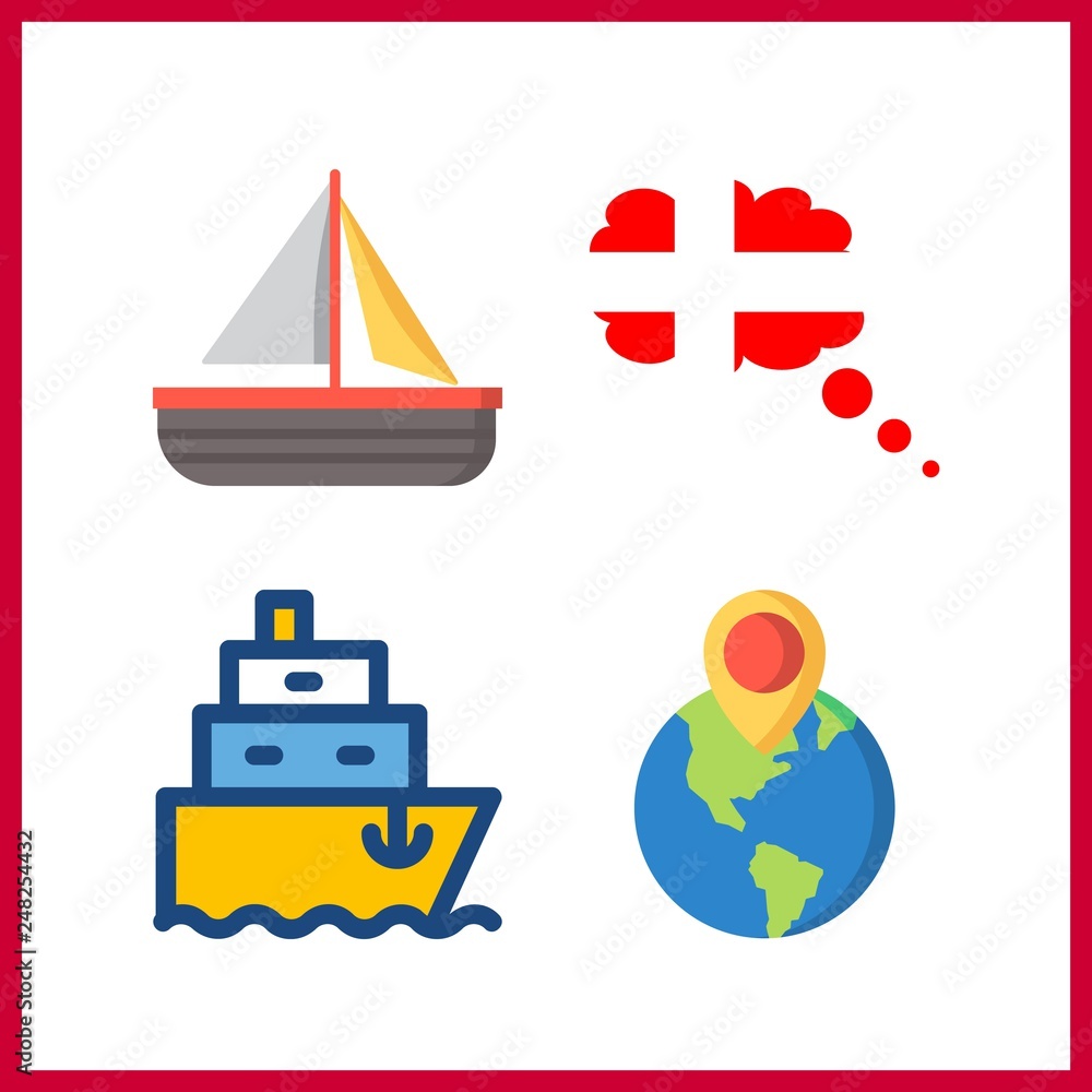 4 boat icon. Vector illustration boat set. denmark and ship icons for boat works