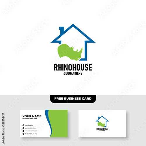 Rhino House Logo Vector Template, Free Business Card Mockup