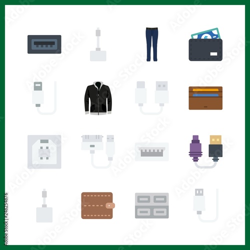 16 pocket icon. Vector illustration pocket set. usb and wallet icons for pocket works