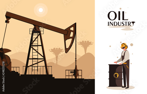 oil industry scene with derrick and worker