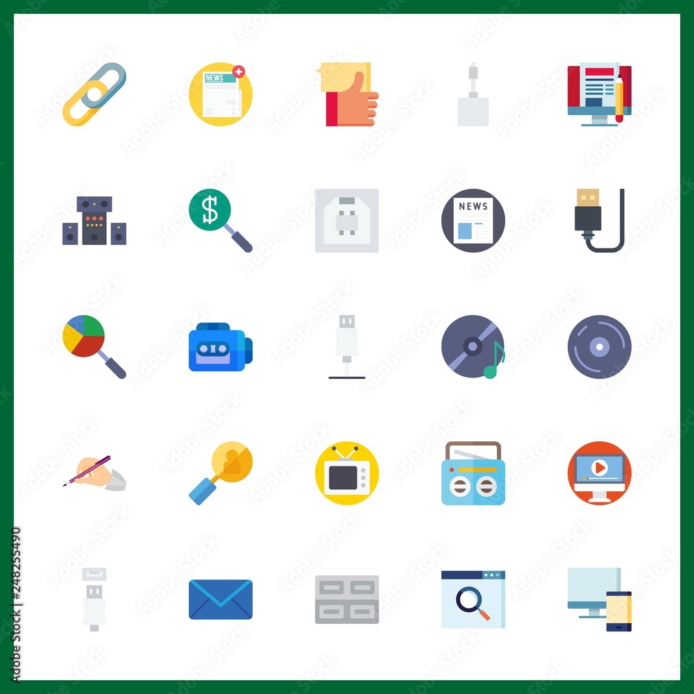 25 media icon. Vector illustration media set. newspaper and video player icons for media works 25 media icon. Vector illustration media set. newspaper and video player icons for media works