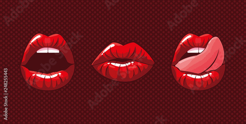 set of sexy woman mouths pop art style