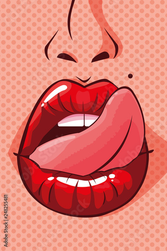 sexy woman mouth with tongue out pop art style