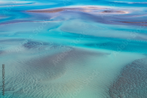 Aerial view of ocean at low tide off Roebuck Bay, Broome, Western Australia