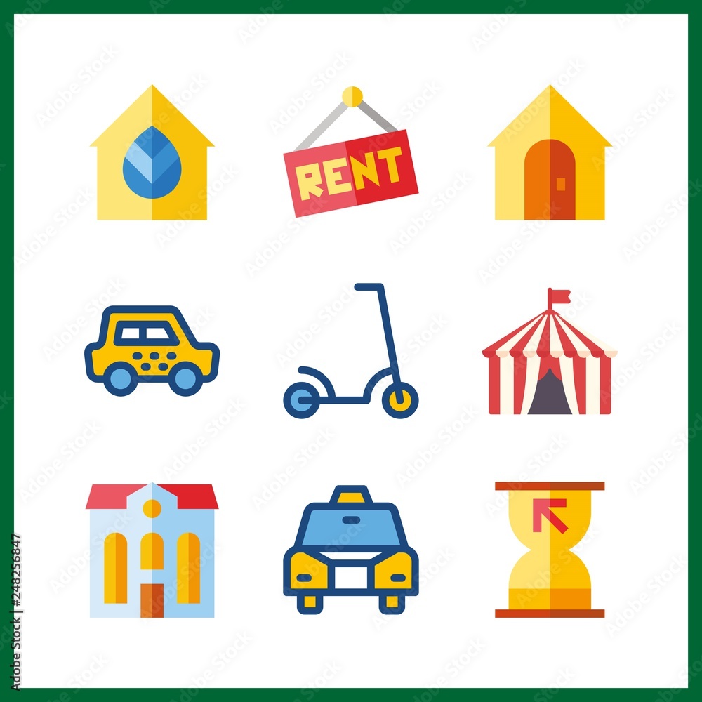 9 contemporary icon. Vector illustration contemporary set. sand clock and scooter icons for contemporary works 9 contemporary icon. Vector illustration contemporary set. sand clock and scooter icons for contemporary works