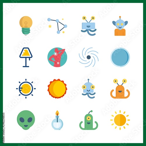 16 glow icon. Vector illustration glow set. black hole and crucible icons for glow works