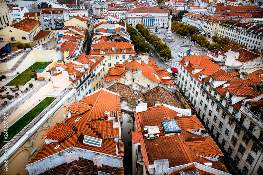 Panoramic aerial view of Lisbon, old town. Portugal.