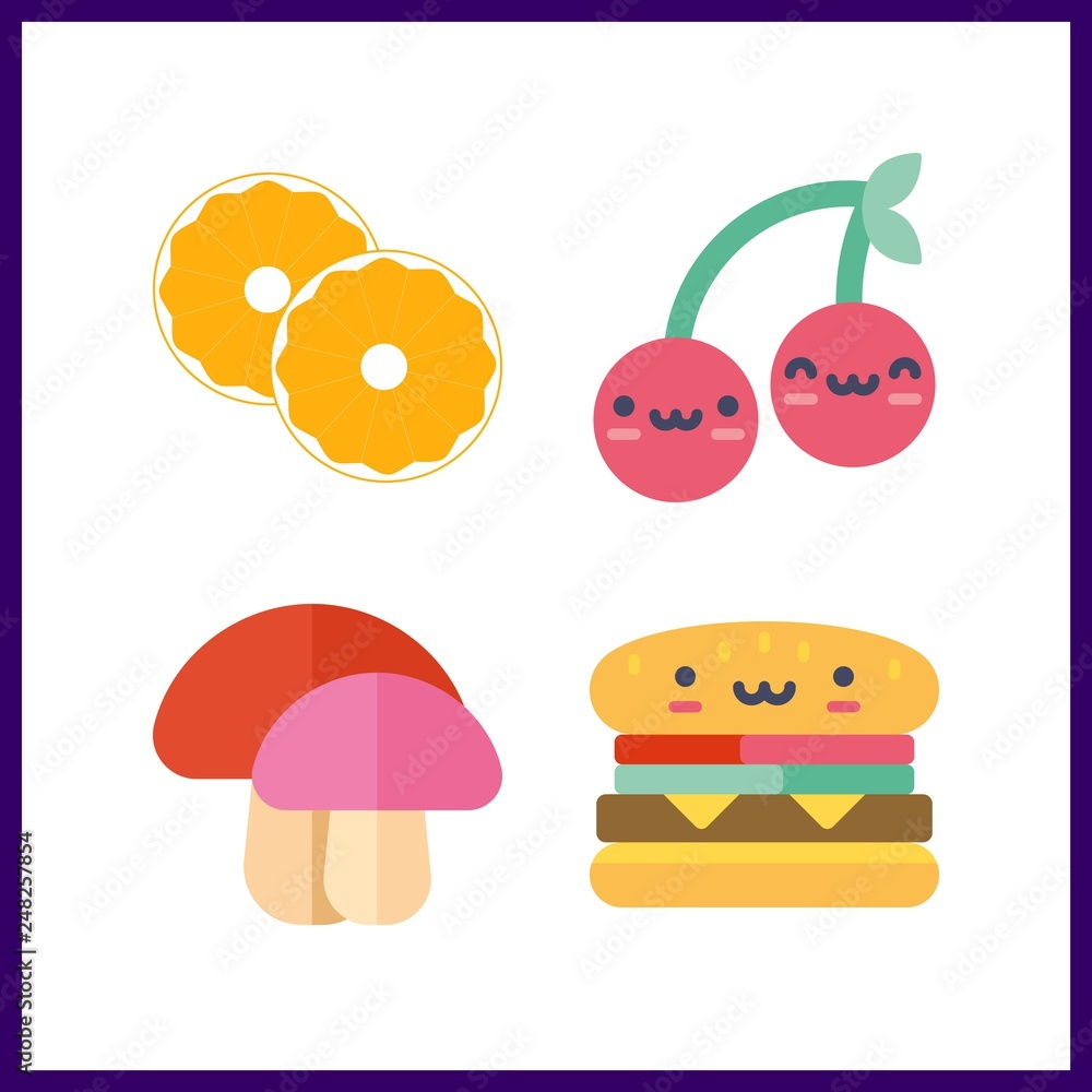 4 ingredient icon. Vector illustration ingredient set. hamburger and mushroom icons for ingredient works 4 ingredient icon. Vector illustration ingredient set. hamburger and mushroom icons for ingredient works