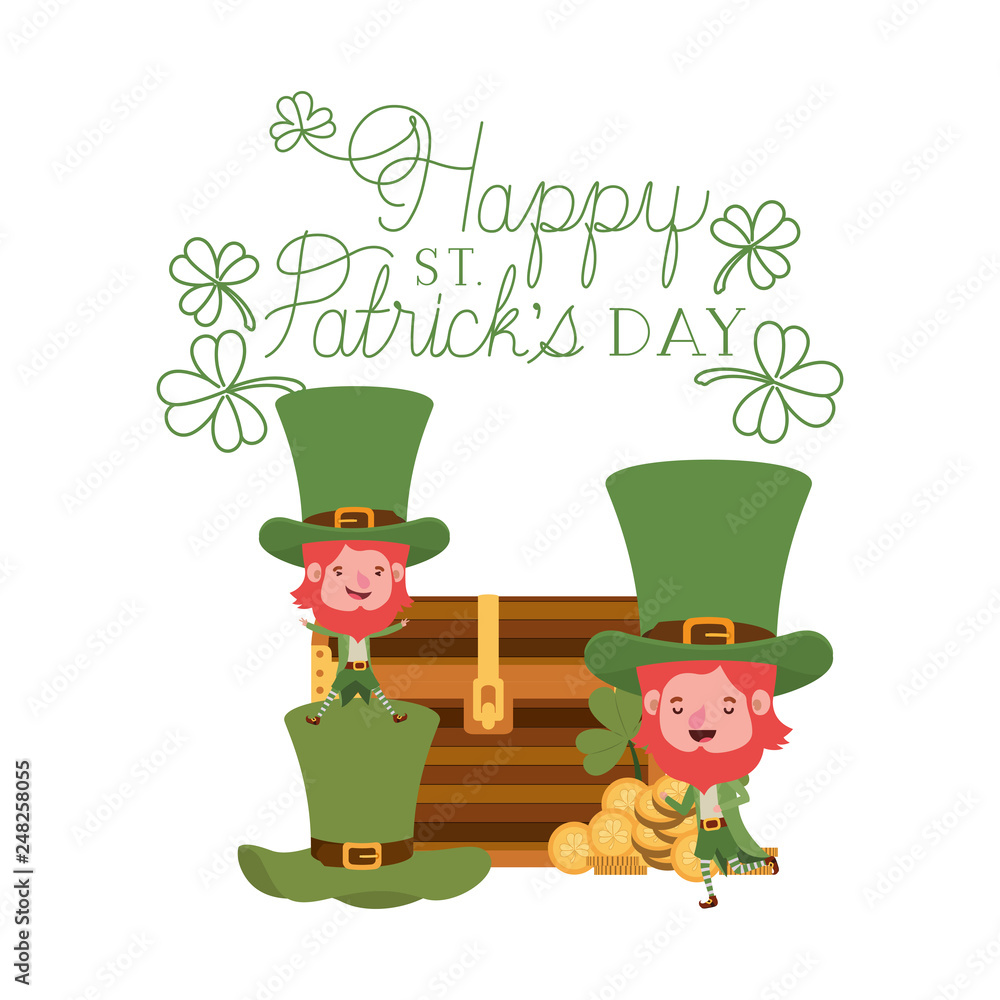 happy st patricks day label with leprechauns character happy st patricks day label with leprechauns character