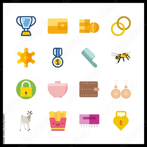 16 gold icon. Vector illustration gold set. sheriff and coins icons for gold works