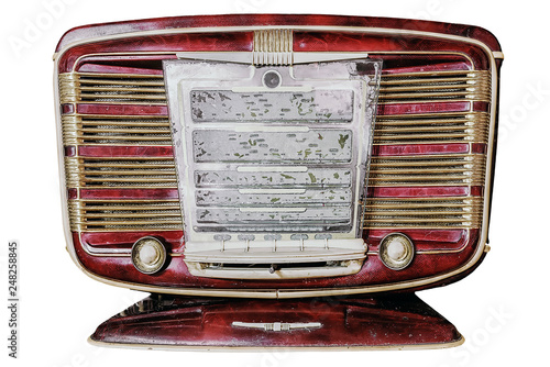 old tube radio on a white background