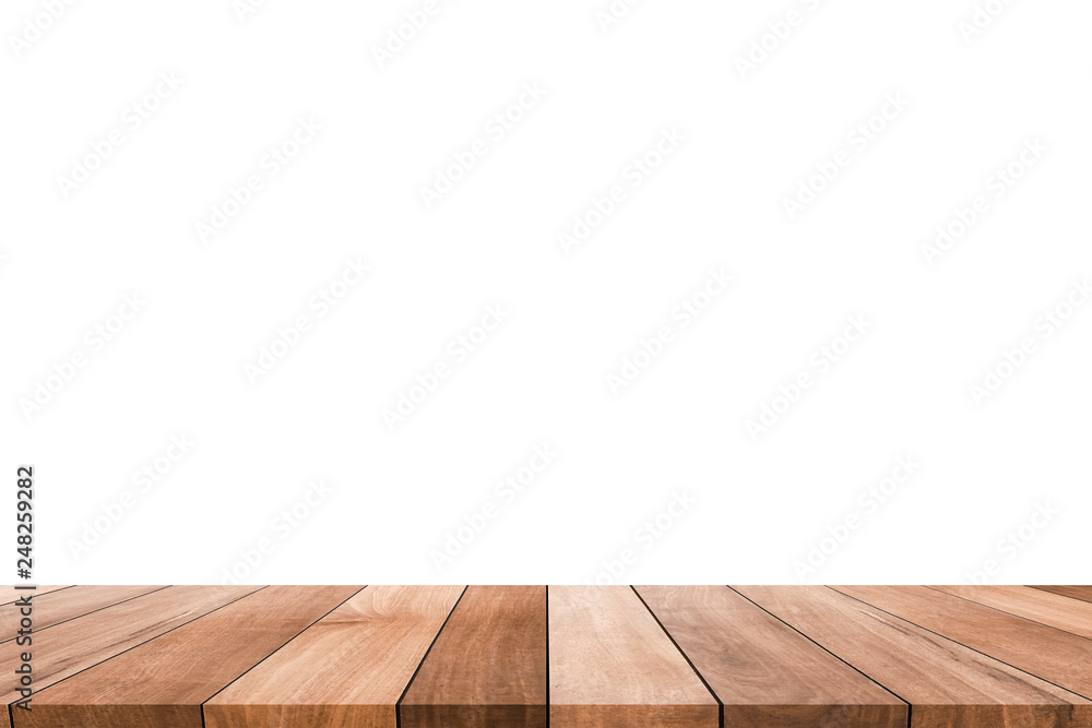 Wood table on white background / Template mock up for display of product