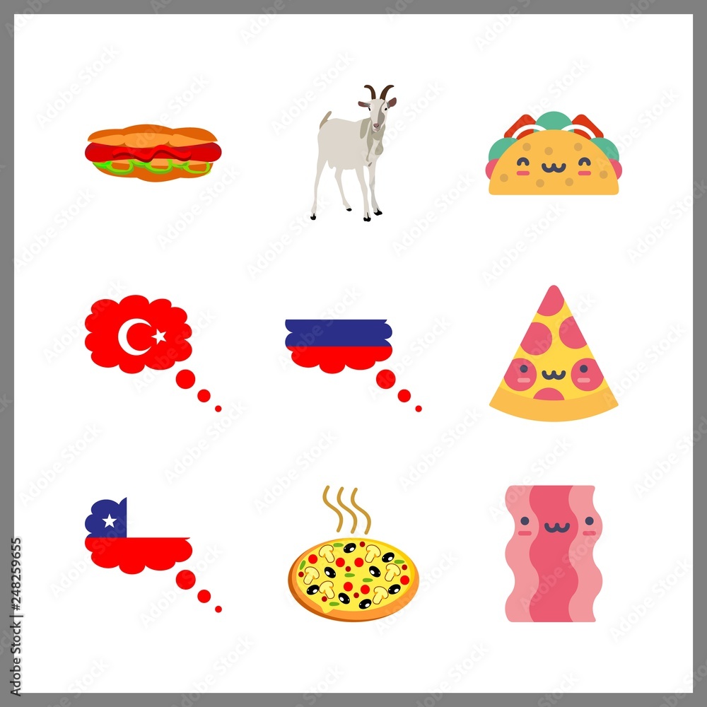 Fototapeta premium 9 meat icon. Vector illustration meat set. chili and goat icons for meat works