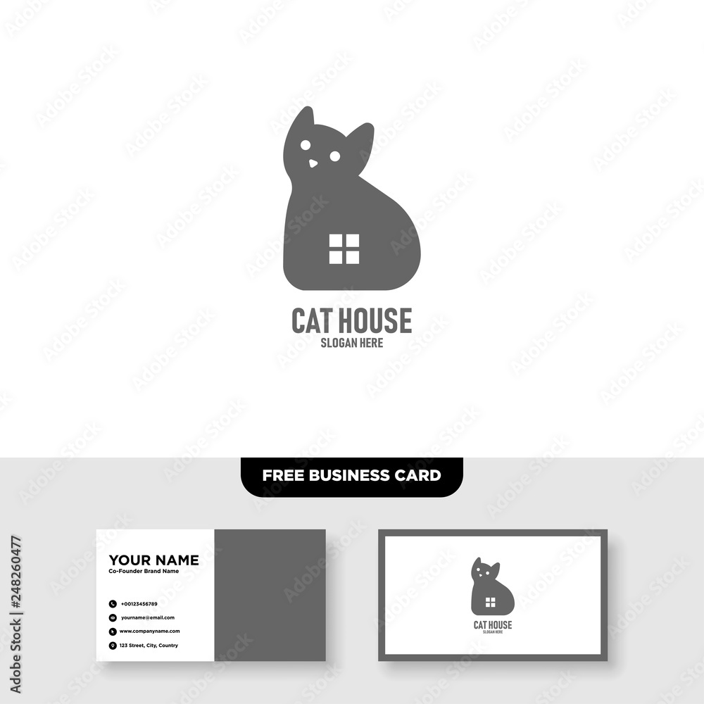 Cat House Logo Vector Template, Free Business Card Cat House Logo Vector Template, Free Business Card