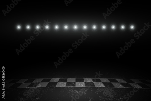 Race track finish line racing on night. vector illustration
