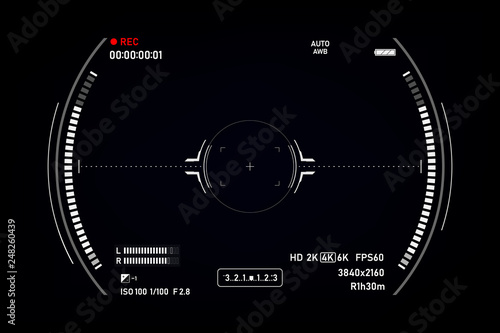 Camera viewfinder. Viewfinder camera recording. Video screen on a black background. vector illustration