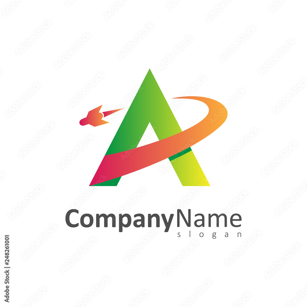 letter a with rocket launch logo template letter a with rocket launch logo template