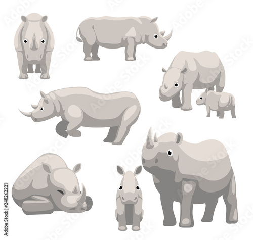 White Rhinoceros with Baby Cartoon Vector Illustration © bullet_chained