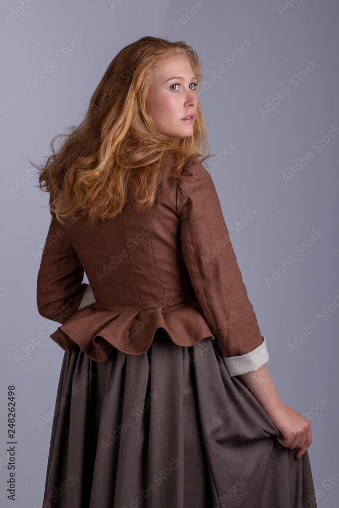18th century woman in brown ensemble 18th century woman in brown ensemble