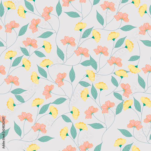 yellow and pink flower seamless pattern