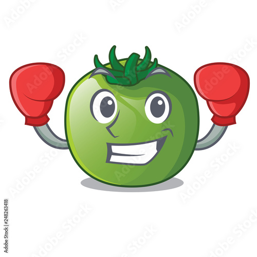 Boxing green tomato in cartoon vegetable basket