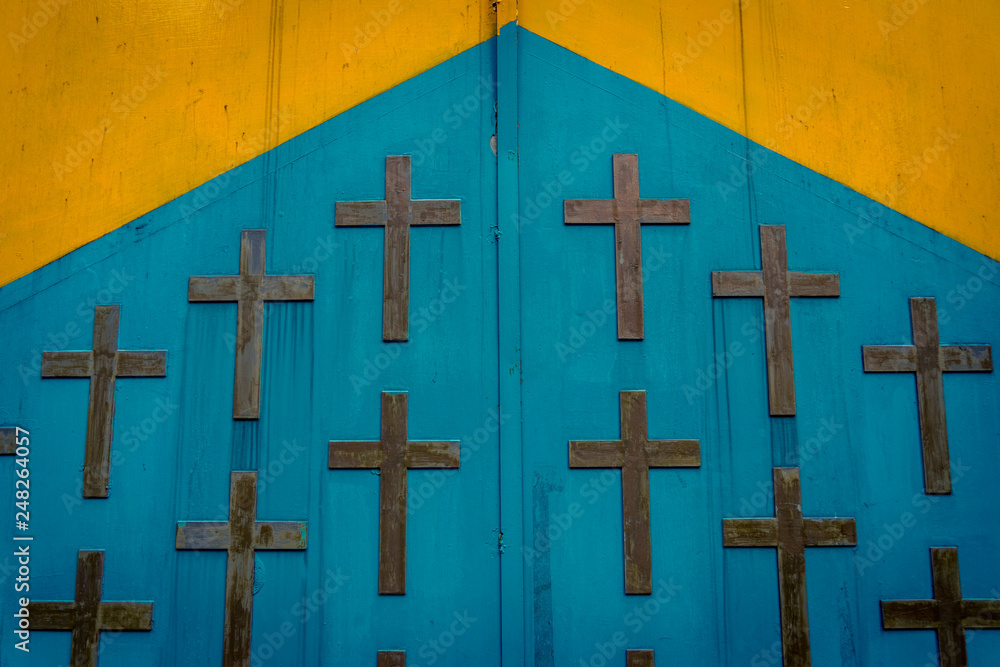 Weathered Door with crosses