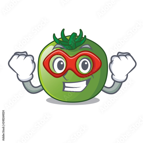 Super hero green tomato with the isolated cartoons