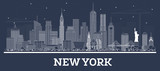 Outline New York USA City Skyline with White Buildings.