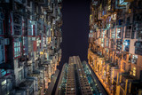 Looking up at apartment buildings in Hong Kong