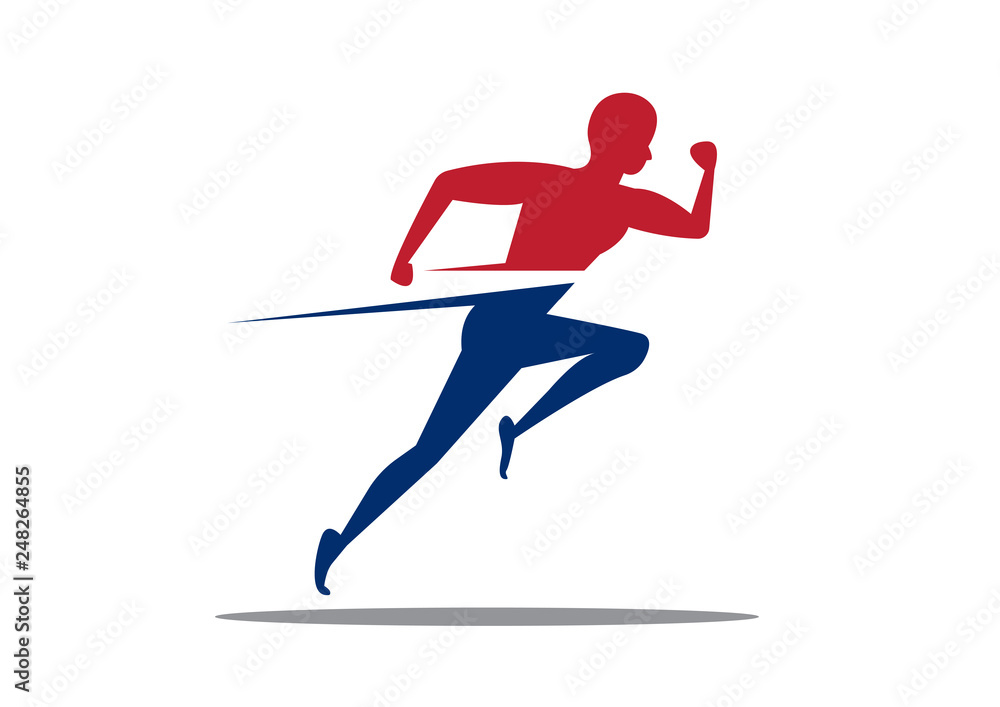 Man sprint running to win design.on white background