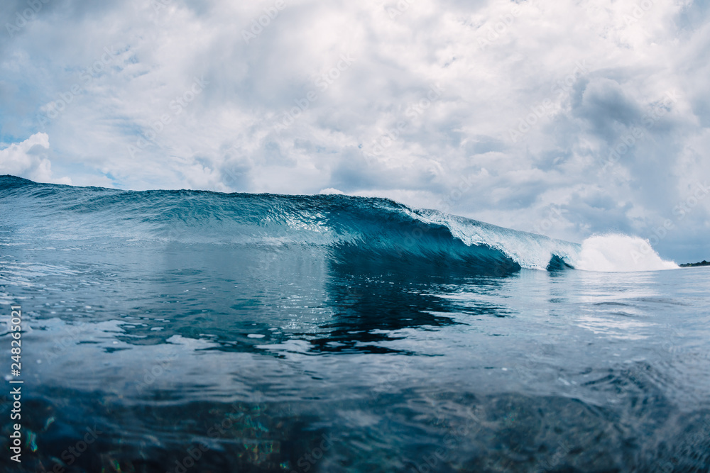 Blue wave in ocean. Clear water in Hawaii