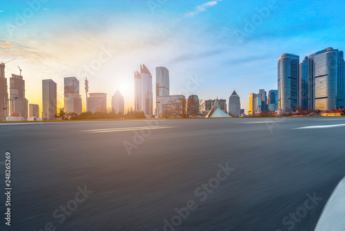 Highway Road and Skyline of Modern Urban Architecture in Qingdao..