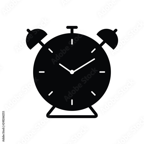 Black solid icon for alarm clock 
