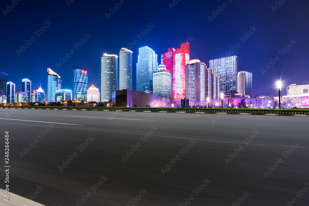 Fototapeta premium Highway Road and Skyline of Modern Urban Architecture in Qingdao..