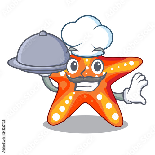 Chef with food starfish isolated with in the cartoons