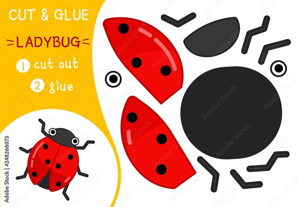 Fototapeta premium Education paper game for preshool children. Vector illustration. Cartoon cute ladybug.