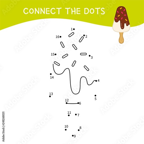 Educational game for kids. Dot to dot game for children. Cartoon cute ice-cream.