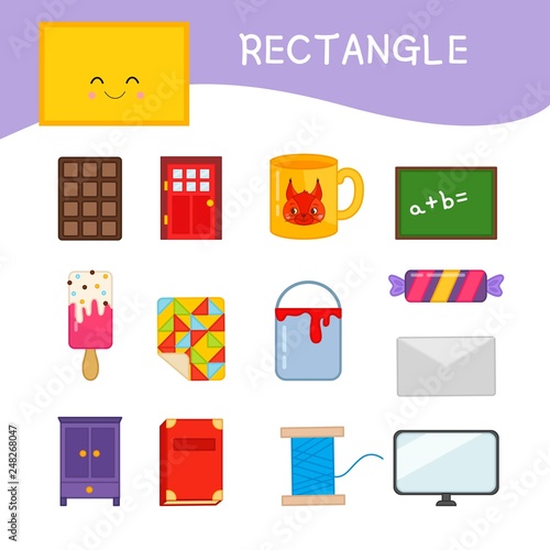  Materials for kids learning forms. A set of rectangle shaped objects 