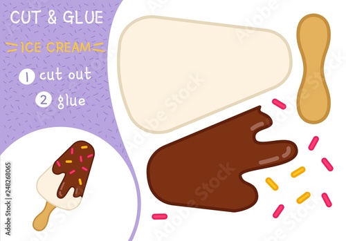 Education paper game for preshool children. Vector illustration. Cartoon ice cream.